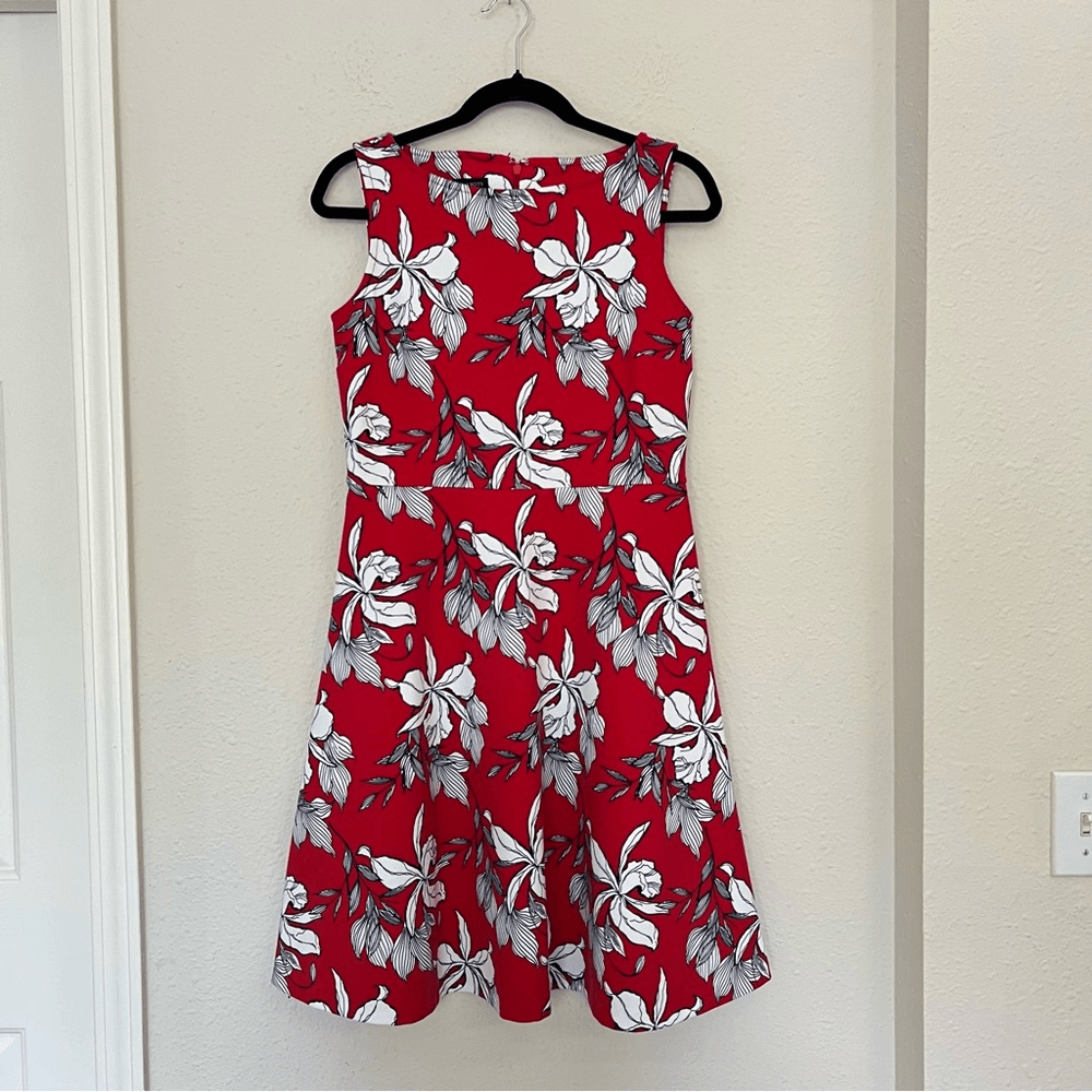 TALBOTS Red Floral Sleeveless Fit & Flare Mini Dress Size Small