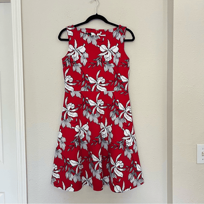 TALBOTS Red Floral Sleeveless Fit & Flare Mini Dress Size Small