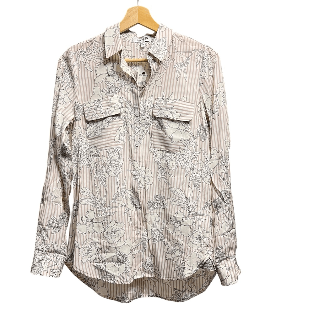 Express The City Shirt Silky Floral Button Down Shirt NEW Size XS