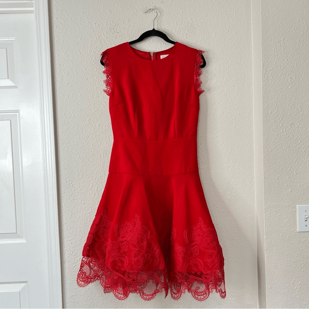 Bronx and Banco Antonia Red Sleeveless Lace Trim Mini Flared Dress Size US 6