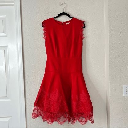 Bronx and Banco Antonia Red Sleeveless Lace Trim Mini Flared Dress Size US 6
