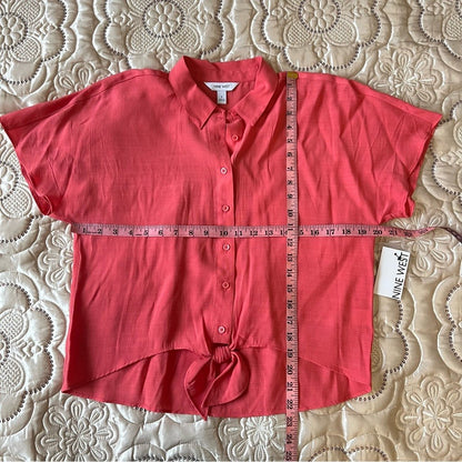 Nine West Button Down Tie Front Shirt Blouse Size Small