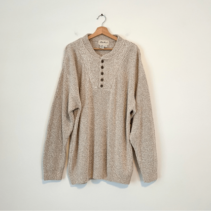 Vintage Eddie Bauer Men’s Chunky Knit 100% Cotton Sweater in Cream XL Fisherman