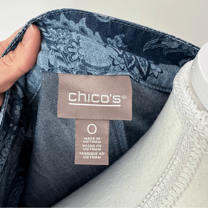 Chico’s Paisley Chambray Utility Jacket Size Small