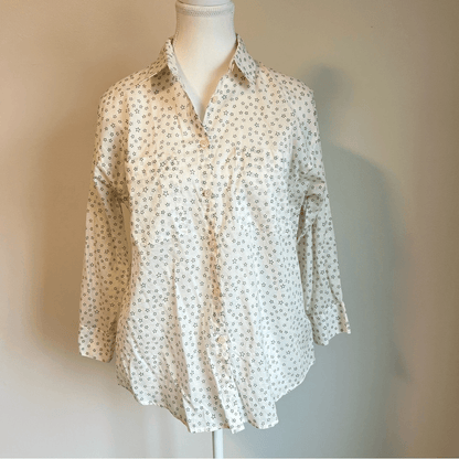 Madewell Star Print Button Down Shirt Size Small Beige