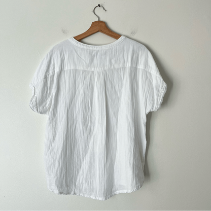 Quince Gauze Organic Cotton White Roll Sleeve Shirt Blouse Top Size Large