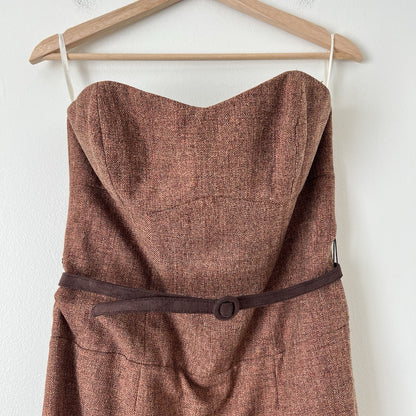 Anthropologie Molly New York Verite Tweed Sheath Mini Dress NEW Sz 8 Rust Brown