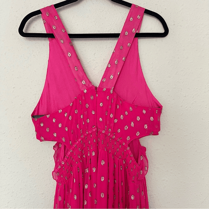 En Creme Pink Metallic Ruffled Maxi Dress Size Medium NEW