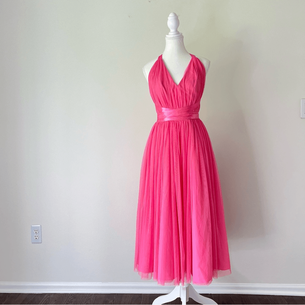 ASOS Tulle TuTu Halter Midi Dress NEW Size 4 Pink Prom Homecoming