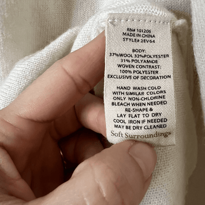 Soft Surroundings Pleated Back  Ecru Ivory Reserva Sweater Tunic Wool Medium