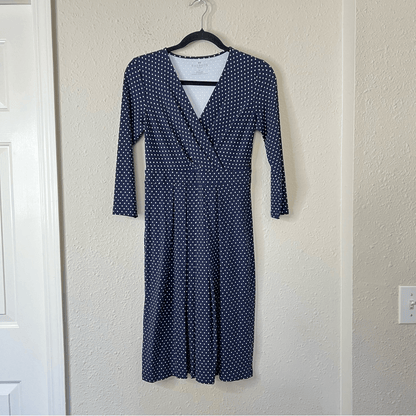 Talbots Polka Dot Faux Wrap Stretch Dress Size 2 Petites Navy Blue