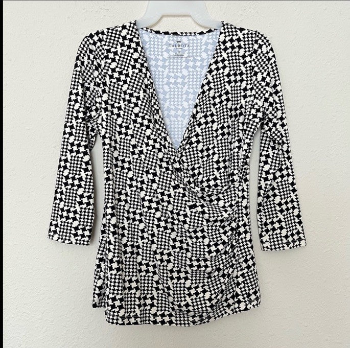 Talbots Surplice Wrap 3/4 Sleeves Blouse Top Size Small Petites