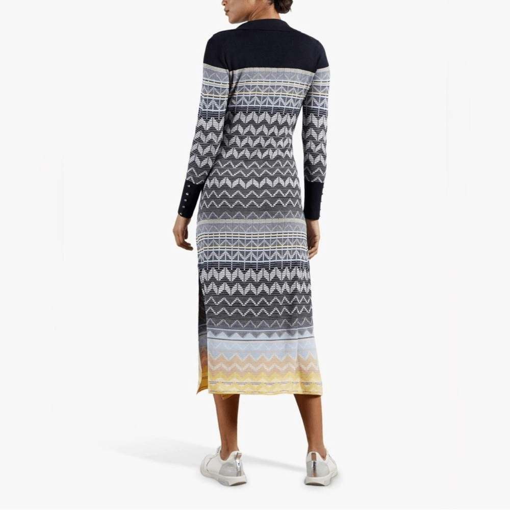 TED BAKER Holliis Chevron Sweater Knit Collared Polo Midi Dress
