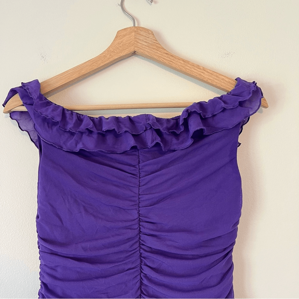 Oh Polly Philia Ruffle Ruched Mini Dress in Violet Purple Size 8 Bodycon
