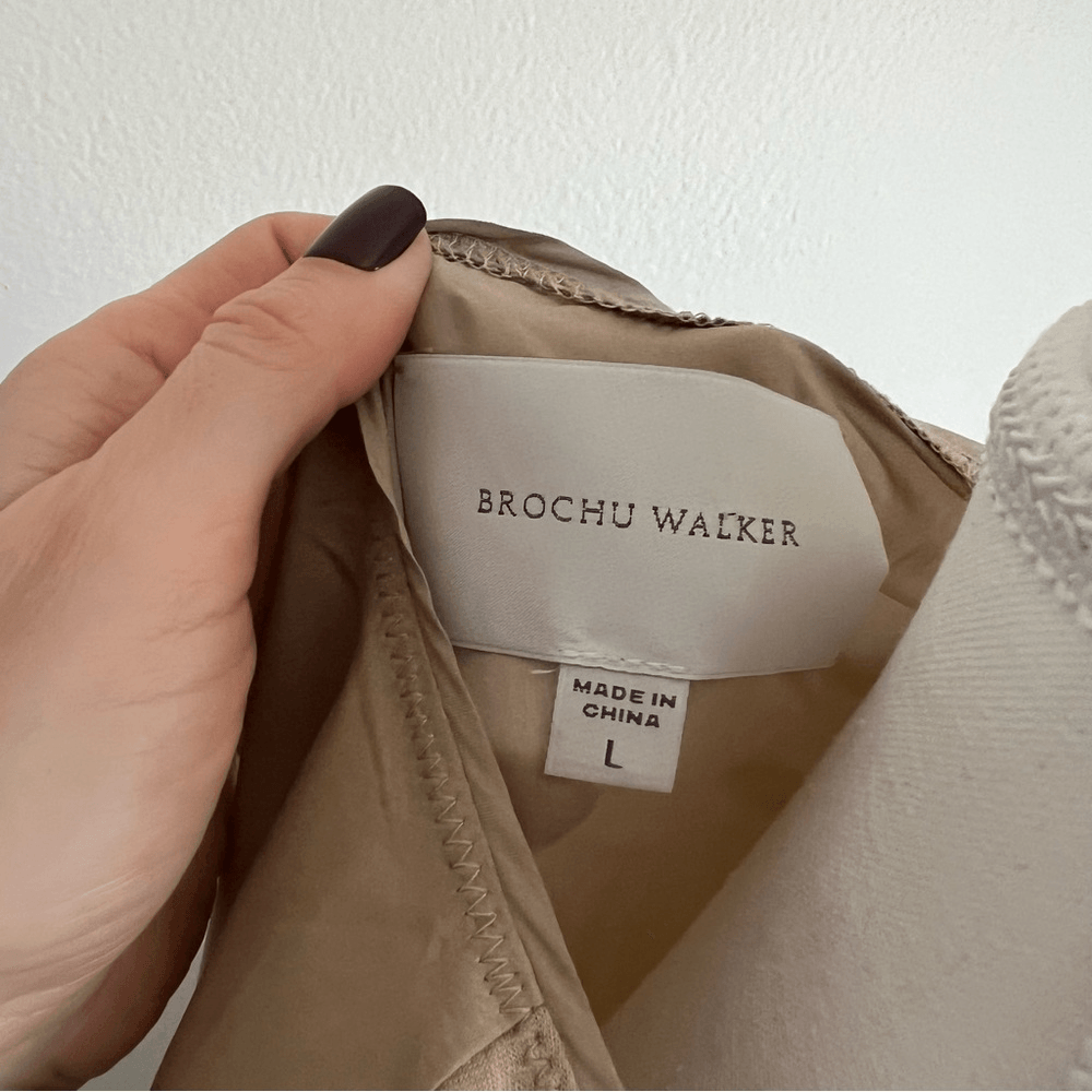 Brochu Walker Nadia Long Sleeve Silk Tee NEW Size Large in Tan