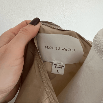 Brochu Walker Nadia Long Sleeve Silk Tee NEW Size Large in Tan