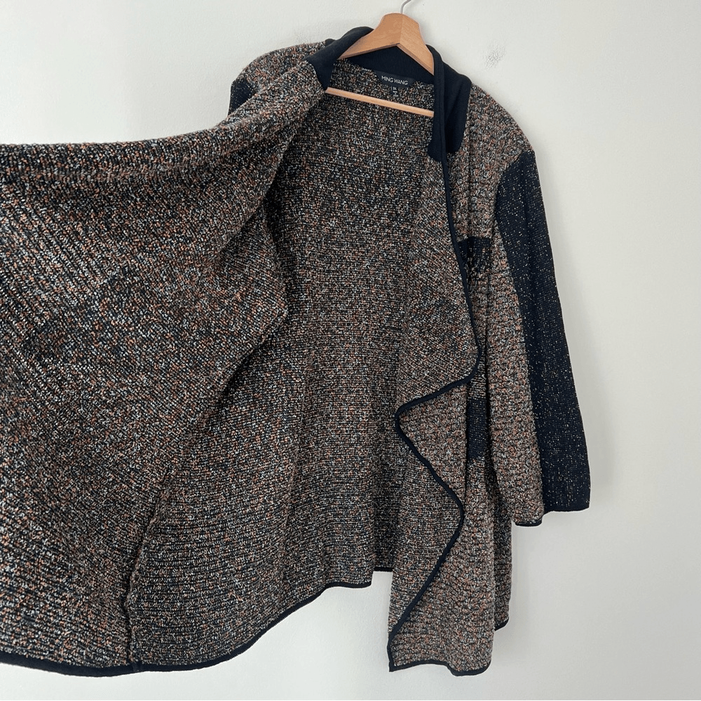 Ming Wang Black Open Front Cardigan Plus Size 3X Confetti Colorful Waterfall