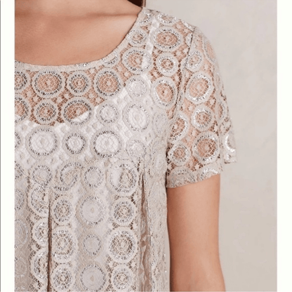 Anthropologie Akemi & Kim Metallic Lace Blouse Size Small Short Sleeve