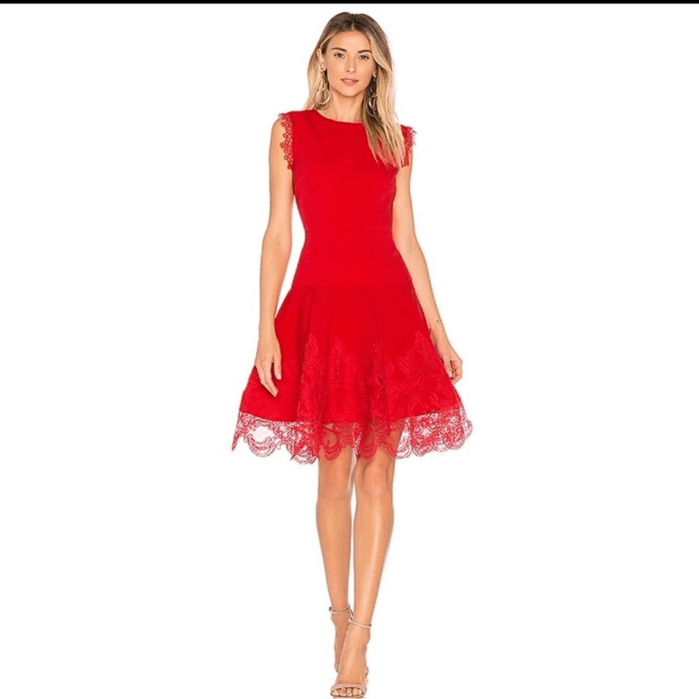 Bronx and Banco Antonia Red Sleeveless Lace Trim Mini Flared Dress Size US 6