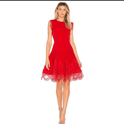 Bronx and Banco Antonia Red Sleeveless Lace Trim Mini Flared Dress Size US 6