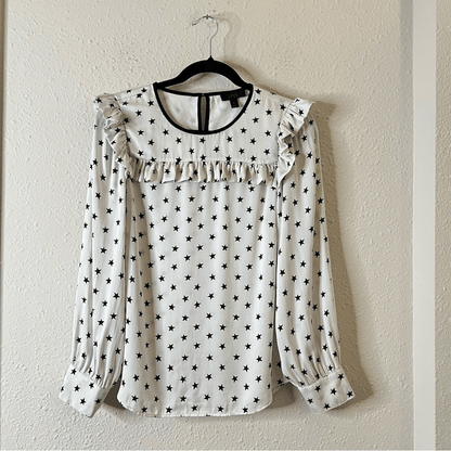 J. Crew Long Sleeve Silk Blouse Top Size 6 Off White Star Printed Ruffle