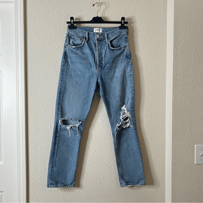 AGOLDE Riley High Rise Straight Crop Jeans Size 26 Medium Wash Distressed