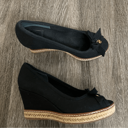 Tory Burch Jackie Peep-Toe Espadrille Wedge Shoes in Black Size 6,5