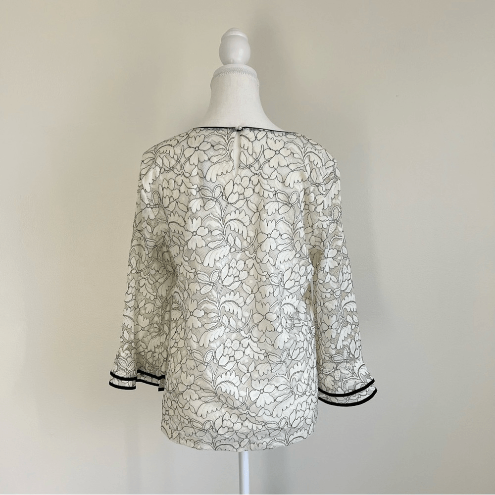 KARL LAGERFELD Paris Floral Lace Overlay Blouse Bell Sleeve NEW Size Medium