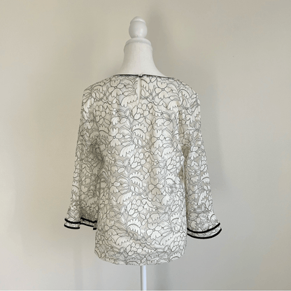 KARL LAGERFELD Paris Floral Lace Overlay Blouse Bell Sleeve NEW Size Medium