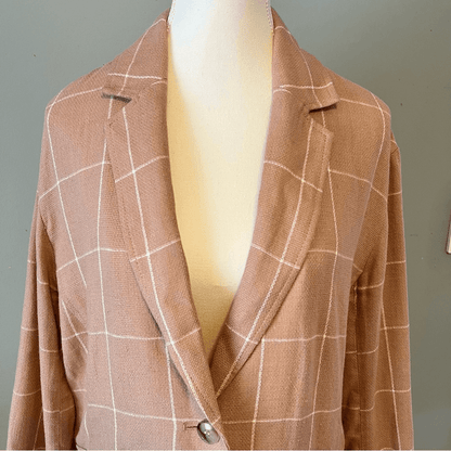 Madewell Breezewoven Larsen Linen Blazer Windowpane Plaid Sandstone Beige / Tan