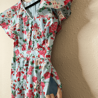 NEW Ann Taylor Strawberry Cherry Flutter Sleeve Flare Midi Dress Size 6 Petites