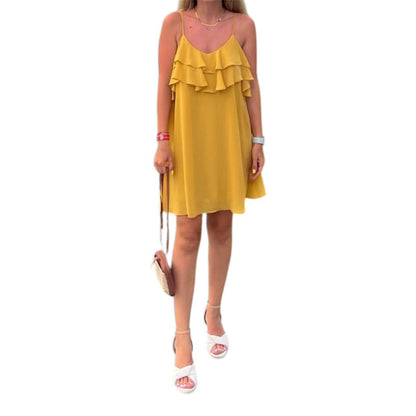 Lulus Ruffle Mini Chiffon Shift Dress Cold Shoulder Yellow Size Small