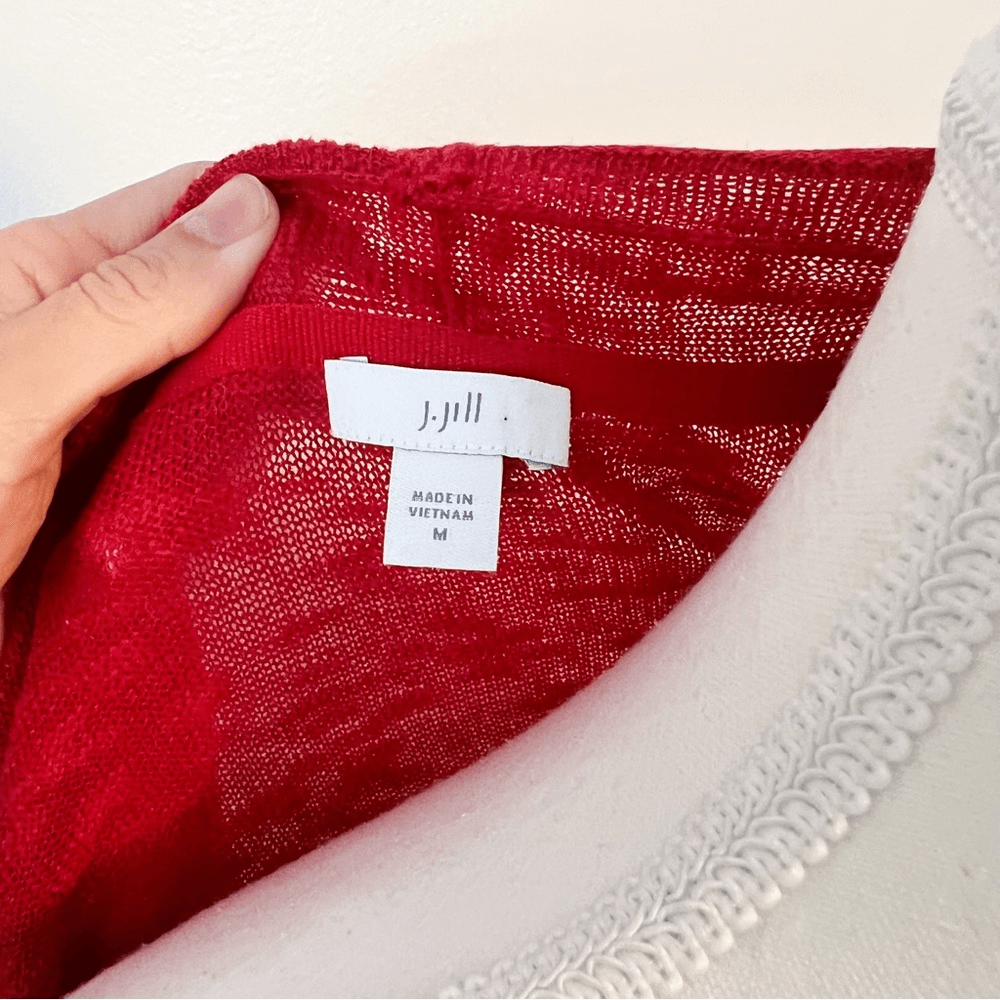 J. Jill Red Linen Blend Short Sleeve Lightweight Open Front Knit Cardigan Medium