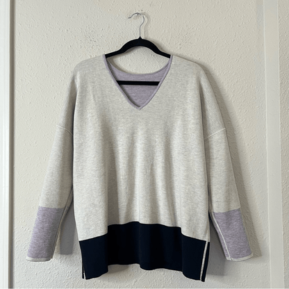 J. Jill Reversible V-Neck Colorblock Sweater Large Petite