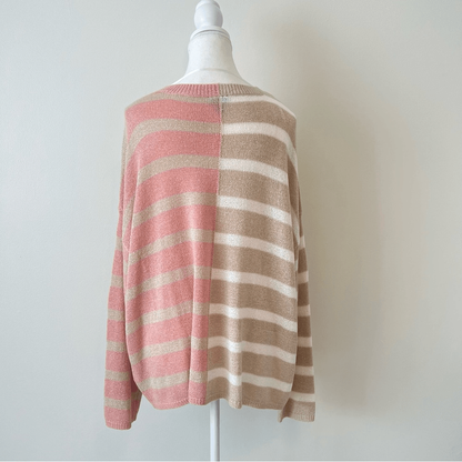 Torrid Striped V-neck Pullover Sweater Size 2X in Cream and Pink