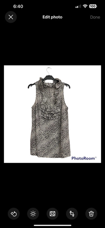 Banana Republic 100% Silk Ruffle Animal Print Sleeveless Blouse Size Medium