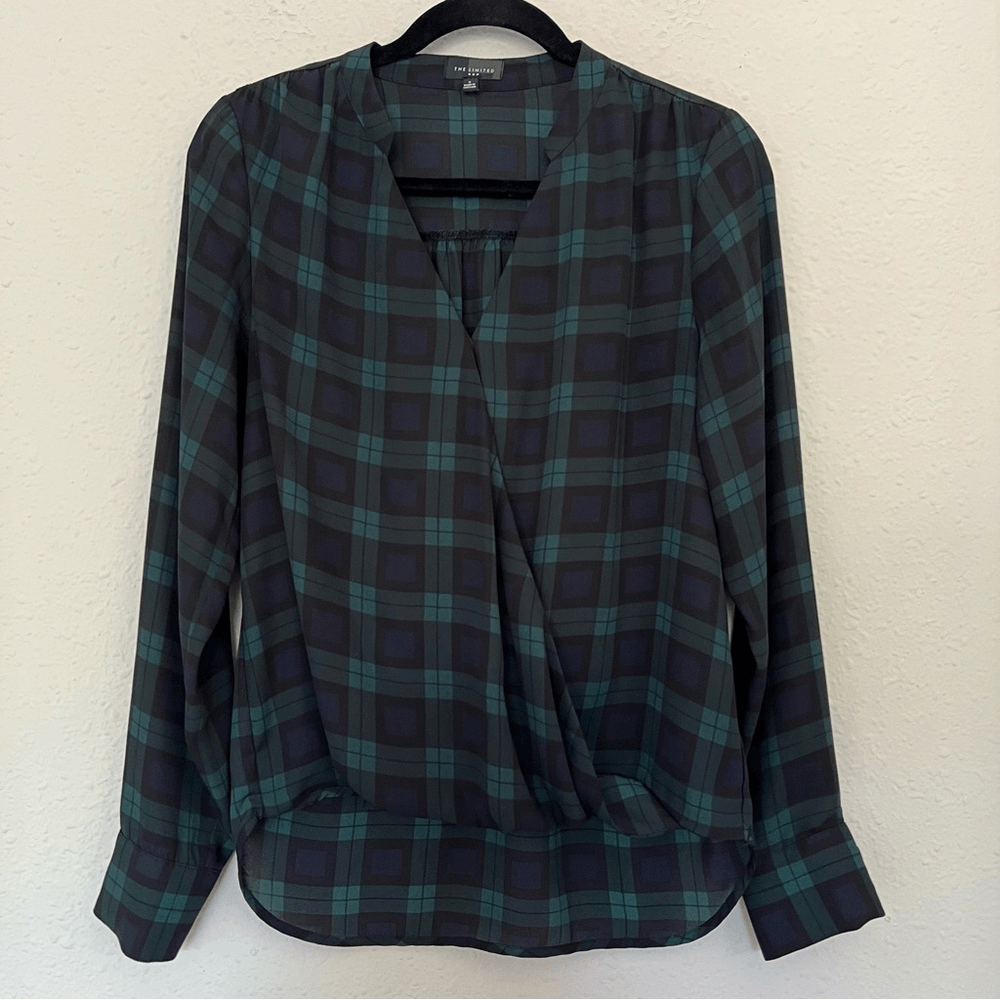 The Limited Tartan Plaid Faux Wrap Long Sleeve Blouse Size Small