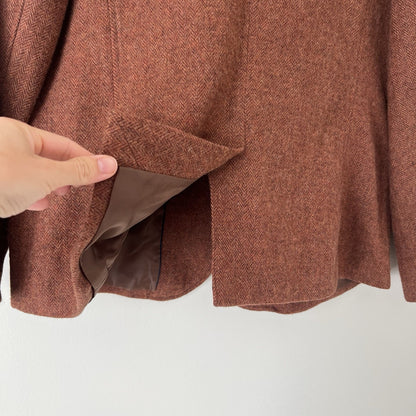 Talbots Shetland Herringbone Wool Blend Blazer Rust Brown Size 16 Classic Career