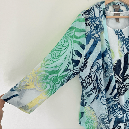 Chico's Blue and Green Patterned Mini Tunic Dress with Jacket Size 2 / L