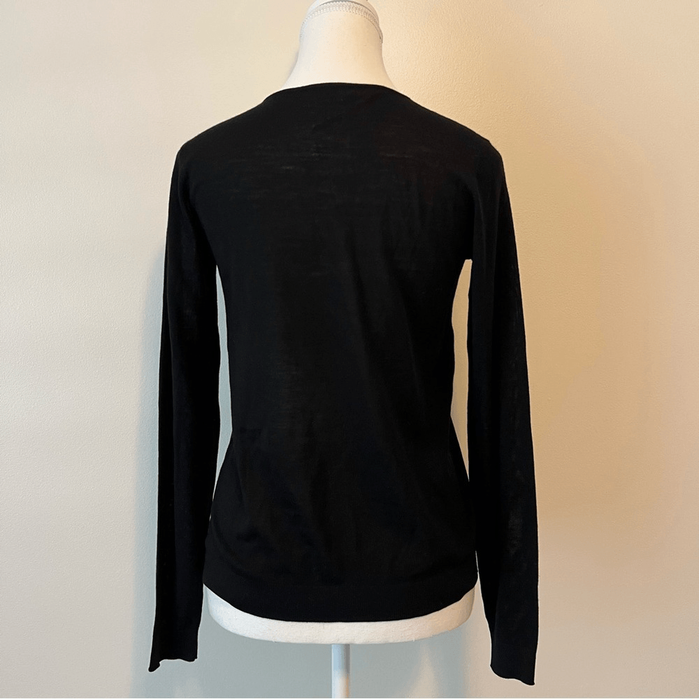 Akris Punto Wool Long Sleeve Knit Top in Black NEW Size 4 Mesh Neckline