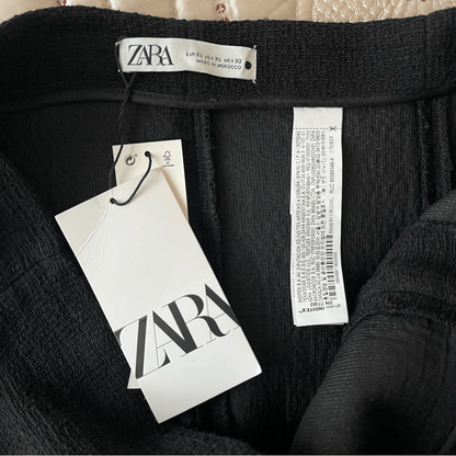 ZARA Textured Tweed Midi Skirt with Slit Gold Buttons NEW Size XL