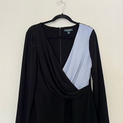 Lauren Ralph Lauren Alexie Long Sleeve Sheath Dress Size 14 Black and Gray