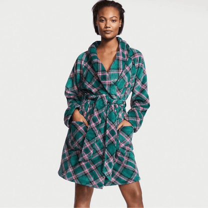 Victoria’s Secret Plaid Plush Velour Plaid Robe NEW Size M/L