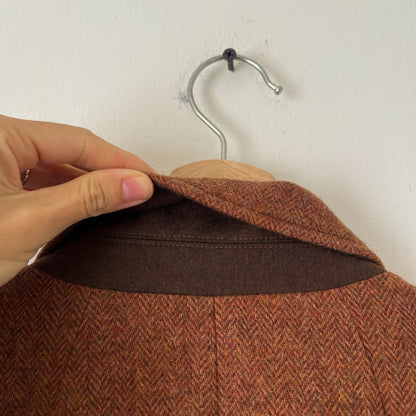 Talbots Shetland Herringbone Wool Blend Blazer Rust Brown Size 16 Classic Career