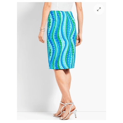 TALBOTS Wavy Dots Cotton Pencil Skirt NEW Size 16  Island Turquose