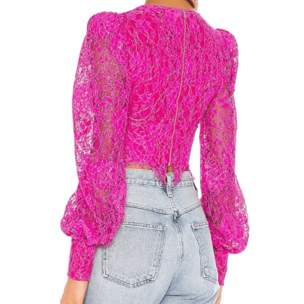 NBD Merlot Lace Blouse Top in Magenta Size Small Long Sleeve