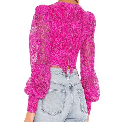 NBD Merlot Lace Blouse Top in Magenta Size Small Long Sleeve