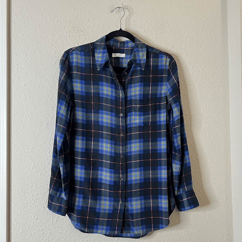 Equipment Femme Reese Plaid Silk Button Down Shirt Size XS