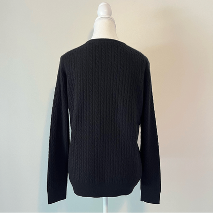 Pendleton 100% Cashmere Cable Knit V-Neck Sweater in Black Size Medium