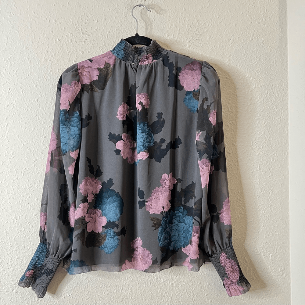 Aritzia Wilfred Valencia Long Sleeve Floral Chiffon Blouse Size Small